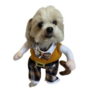 Small Dog Costume Outfit with Plush‎ Arms Plaid Pants Bowtie & Walking Cane